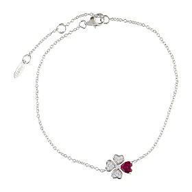AMEN bracelet with pink heart-shaped four-leaf clover, rhinestones and 925 silver