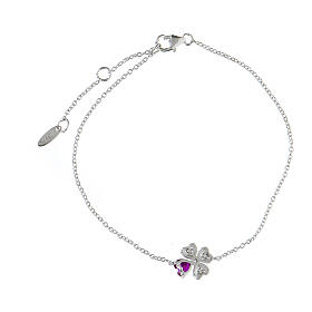 AMEN bracelet with pink heart-shaped four-leaf clover, rhinestones and 925 silver