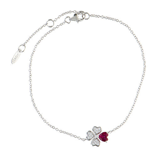 AMEN bracelet with pink heart-shaped four-leaf clover, rhinestones and 925 silver 1