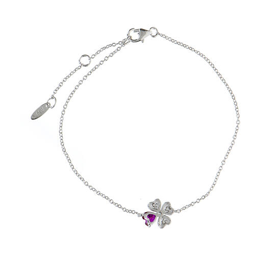AMEN bracelet with pink heart-shaped four-leaf clover, rhinestones and 925 silver 2
