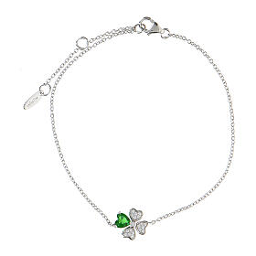 AMEN bracelet with green heart-shaped four-leaf clover, rhinestones and 925 silver