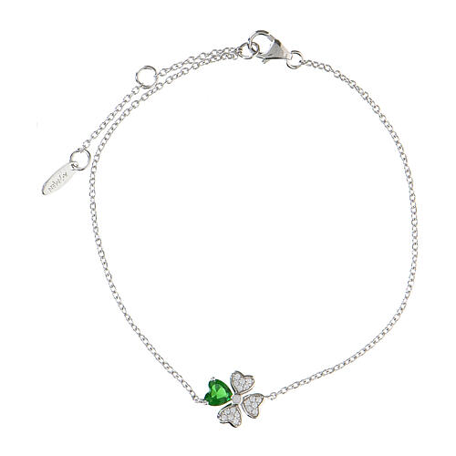 AMEN bracelet with green heart-shaped four-leaf clover, rhinestones and 925 silver 1