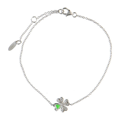 AMEN bracelet with green heart-shaped four-leaf clover, rhinestones and 925 silver 2
