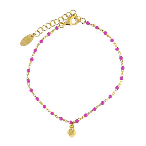 AMEN bracelet with heart-shaped charm and purple beads, gold plated 925 silver 1