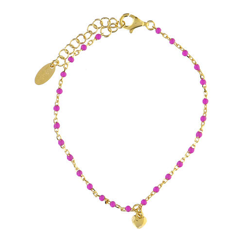 AMEN bracelet with heart-shaped charm and purple beads, gold plated 925 silver 2