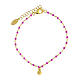 AMEN bracelet with heart-shaped charm and purple beads, gold plated 925 silver s1