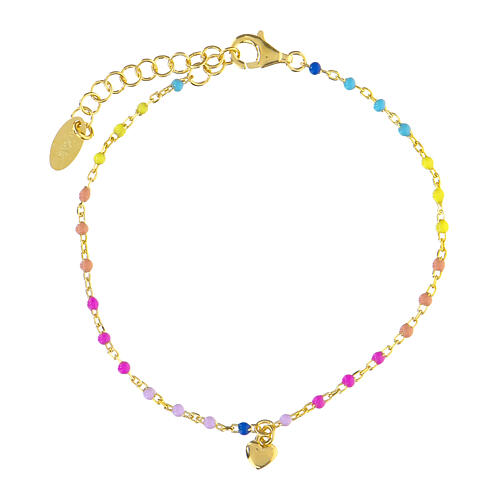 Pulseira AMEN coração dourado e contas multicolores prata 925 2