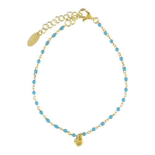 AMEN bracelet with heart-shaped charm and light blue beads, gold plated 925 silver 2