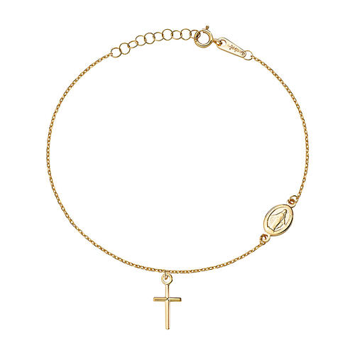 AMEN bracelet with Miraculous Medal and cross, 9K gold 1