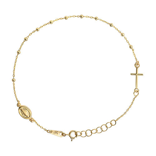 AMEN single decade rosary bracelet with Miraculous Medal, 9K gold 2