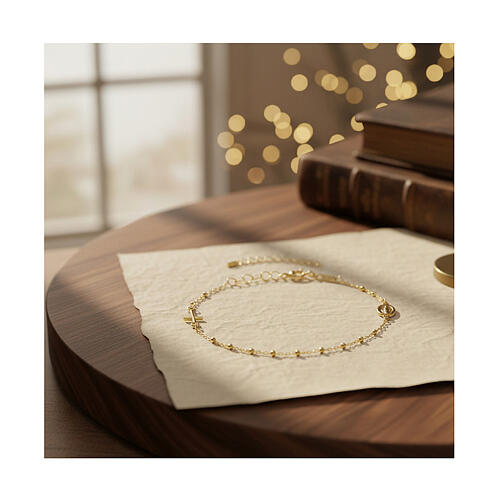 AMEN single decade rosary bracelet with Miraculous Medal, 9K gold 4