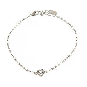 Amen bracelet with concentric hearts, 925 silver and rhinestones