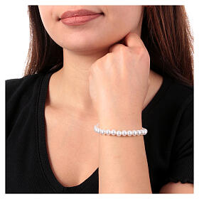 Amen bracelet with 6 mm pearly crystal beads and 925 silver