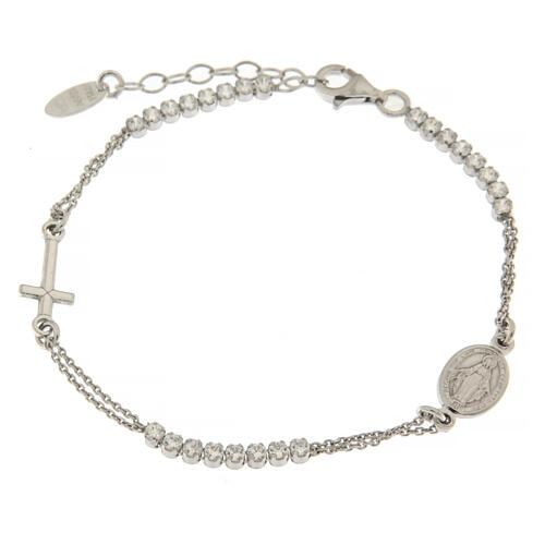 Amen cross bracelet in 925 silver and white zircons 1
