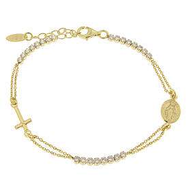 Amen cross bracelet in golden 925 silver and white zircons