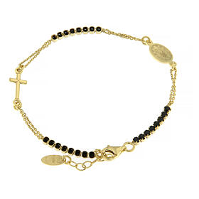Amen cross bracelet in golden 925 silver and black zircons