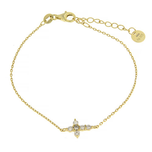 Amen bracelet of gold plated 925 silver with rhinestone cross 1
