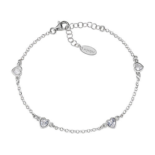 Amen bracelet with white zircons and 925 silver hearts 1