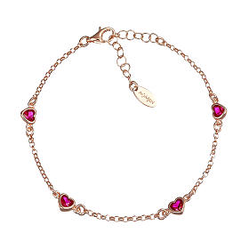 Amen bracelet with hearst, pink rhinestones and rosé 925 silver