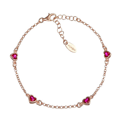 Amen bracelet with hearst, pink rhinestones and rosé 925 silver 1