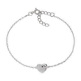 Amen bracelet with heart, half rhodium-plated half white rhinestones, 925 silver