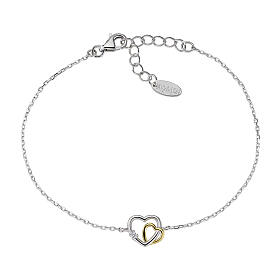 Amen bracelet with intertwined hearts, gold and rhodium-plated 925 silver