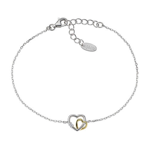 Amen bracelet with intertwined hearts, gold and rhodium-plated 925 silver 1