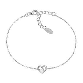 Amen bracelet with concentric hearts, 925 silver and white rhinestones
