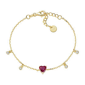 Amen gold plated bracelet with white rhinestones and red heart