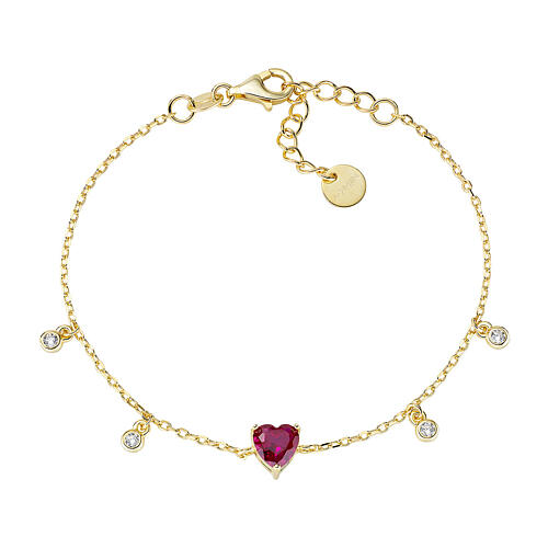 Amen gold plated bracelet with white rhinestones and red heart 1