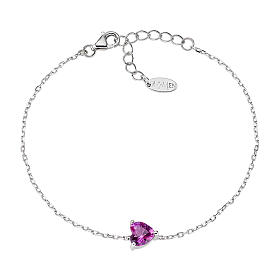 Amen bracelet of 925 silver, heart-shaped pink rhinestone
