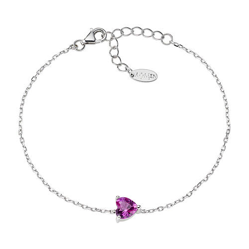 Amen bracelet of 925 silver, heart-shaped pink rhinestone 1
