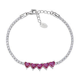 Amen tennis bracelet of 925 silver, heart-spahed pink rhinestones