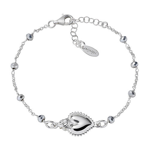 Amen bracelet with Sacred Heart and faceted beads, 925 silver 1