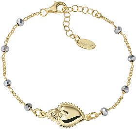 Amen bracelet with gold plated Sacred Heart and faceted beads, 925 silver