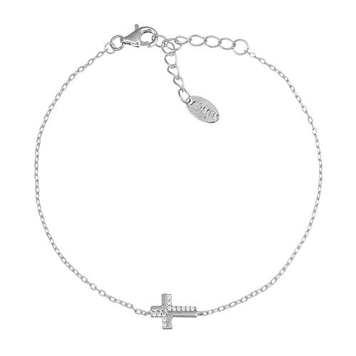 Amen 925 silver bracelet with white zircons and rhodium finish with cross 1