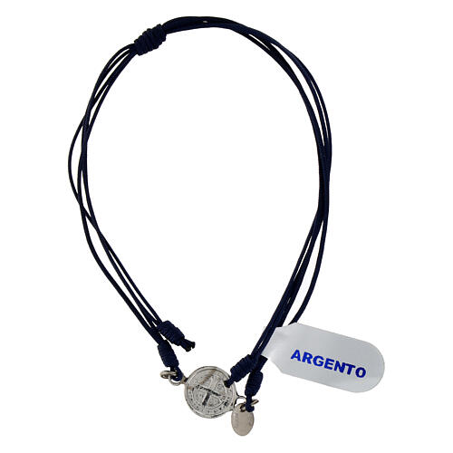 Blue adjustable bracelet with silver medal of St. Benedict 3