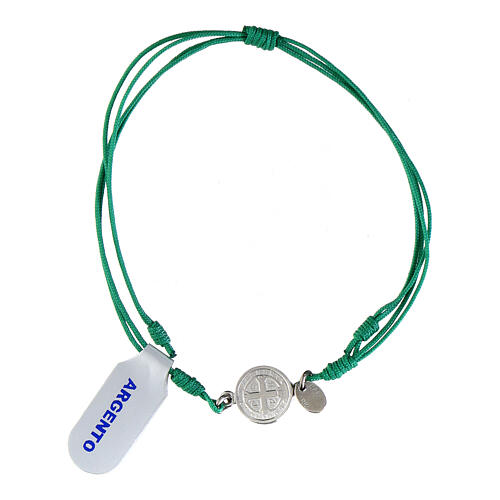 Pulsera verde cuerda medalla San Benito plata 3