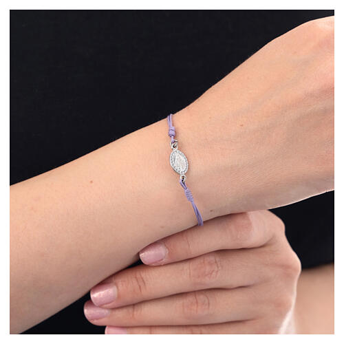 Bracelet with silver Miraculous Medal, lilac rope 2