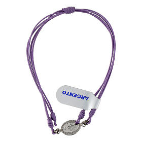 Bracelet corde lilas médaille Vierge Miraculeuse argent