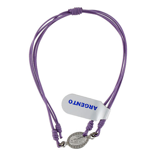 Bracelet corde lilas médaille Vierge Miraculeuse argent 1