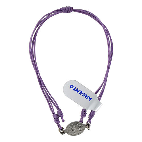 Bracelet corde lilas médaille Vierge Miraculeuse argent 3