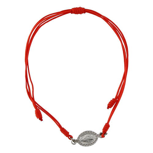 Bracelet with silver Miraculous Medal, red adjustable rope 1