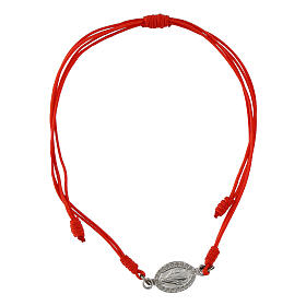 Miraculous medal bracelet in silver, adjustable red cord