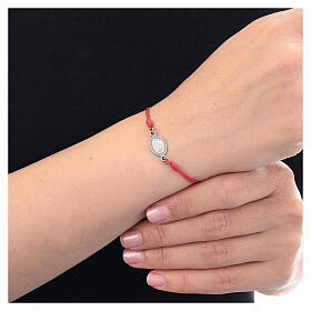 Miraculous medal bracelet in silver, adjustable red cord