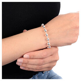 Armband zum Jubiläum 2025, mit Anhänger und glatten Perlen, 925er Silber, 6 mm