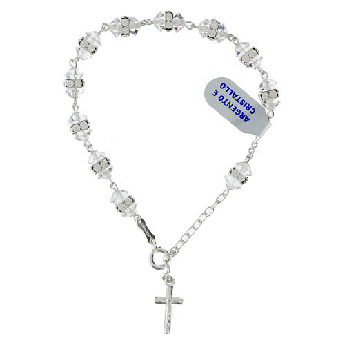 Cross bracelet with white crystal rhinestone beads 925 silver  1