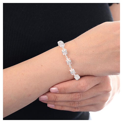 Cross bracelet with white crystal rhinestone beads 925 silver  2