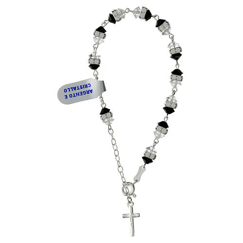 Single decade rosary bracelet of bicoloured crystals with rhinestones, black and white, 925 silver 3