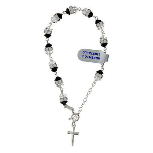 Pulsera decena cristal bicolor blanco negro cuentas strass plata 925 1